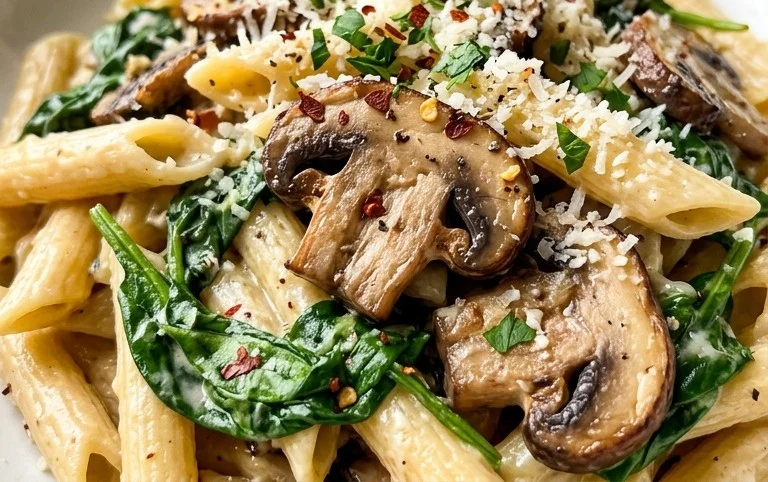 One-Pot Garlic Parmesan Pasta with Spinach and Mushrooms
