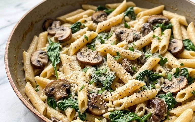 One-Pot Garlic Parmesan Pasta with Spinach and Mushrooms
