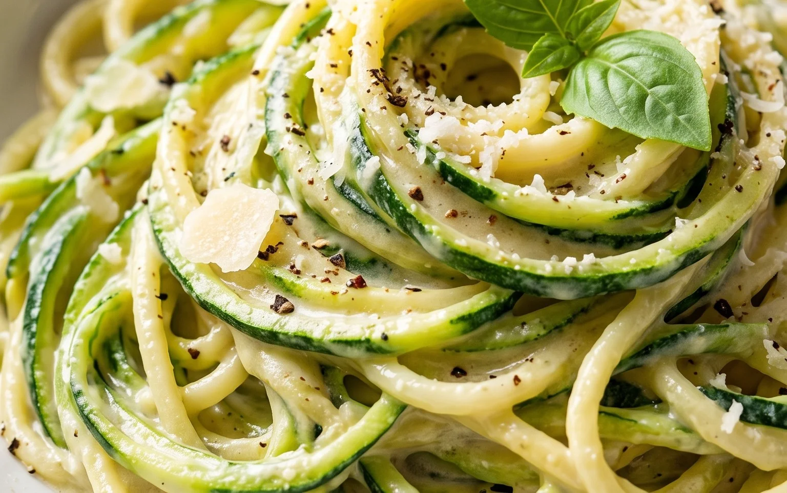 Zucchini-Spaghetti in cremiger Sauce– Zoodles