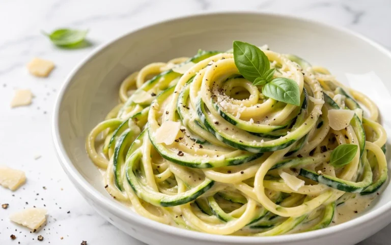 Zucchini-Spaghetti in cremiger Sauce– Zoodles