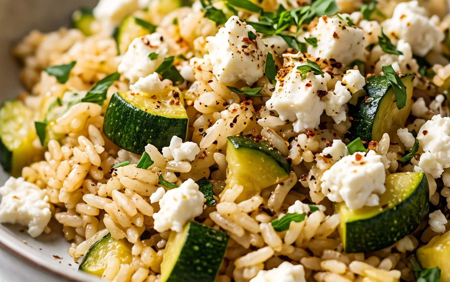 Zucchini-Reis-Pfanne mit Feta