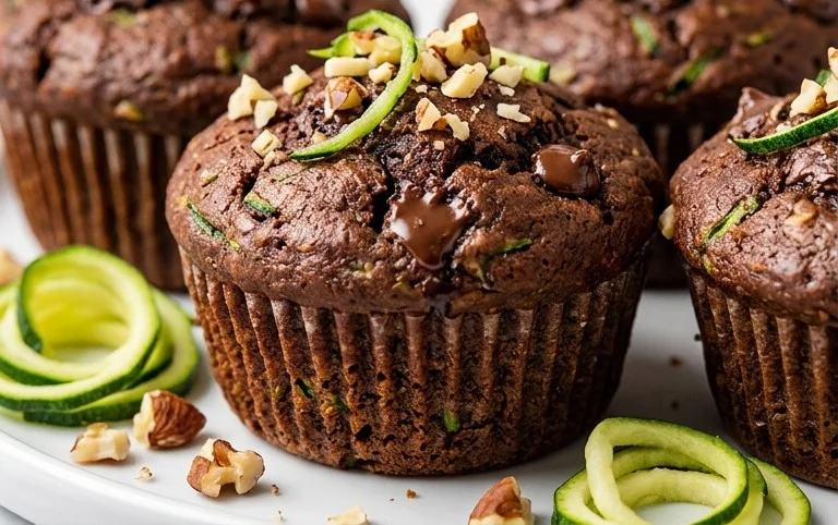 Healthy & Moist Chocolate Zucchini Muffins