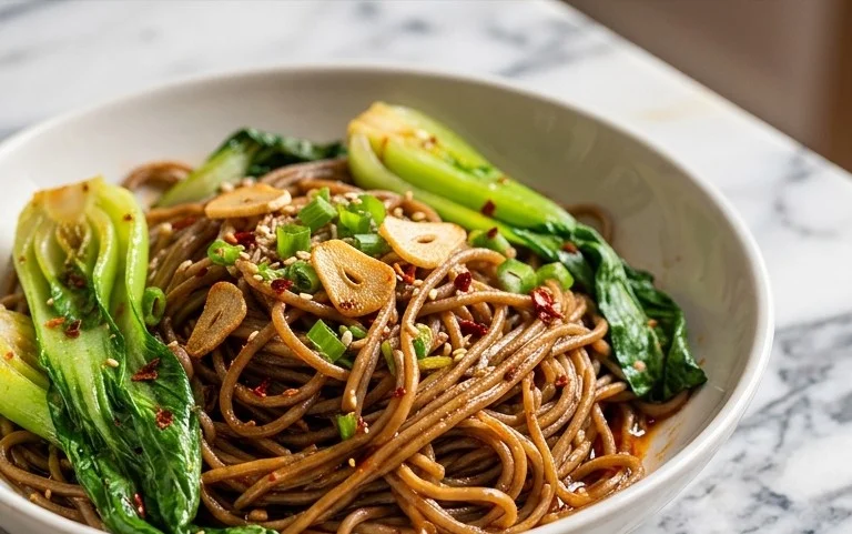 Spicy Garlic Soba Noodles with Bok Choy