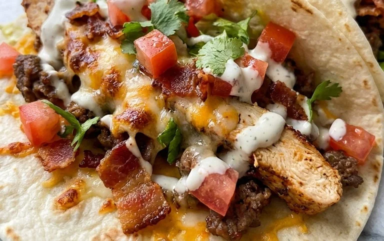 Baked Chicken Beef Bacon Ranch Tacos