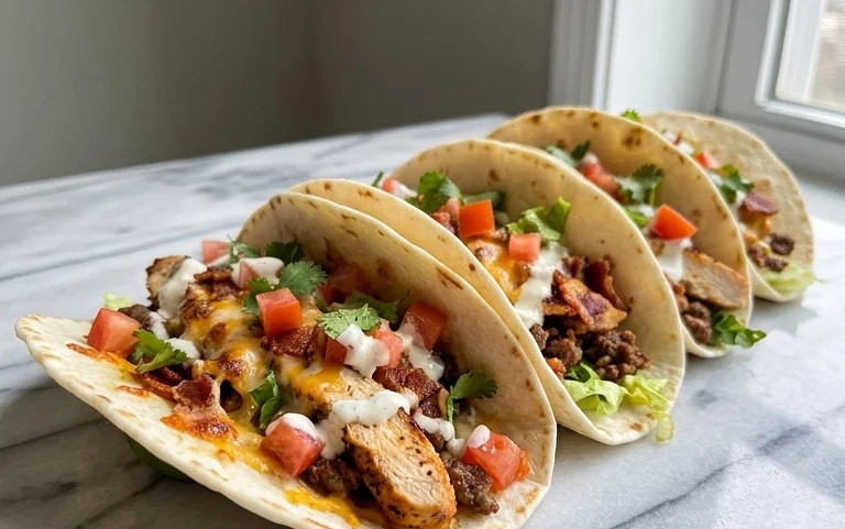 Baked Chicken Beef Bacon Ranch Tacos