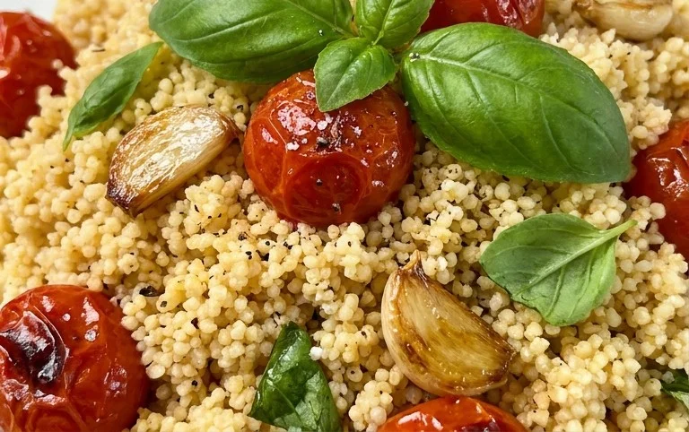 Healthy One-Pan Couscous With Garlic, Tomatoes And Basil