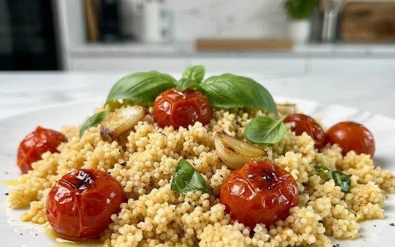 Healthy One-Pan Couscous With Garlic, Tomatoes And Basil