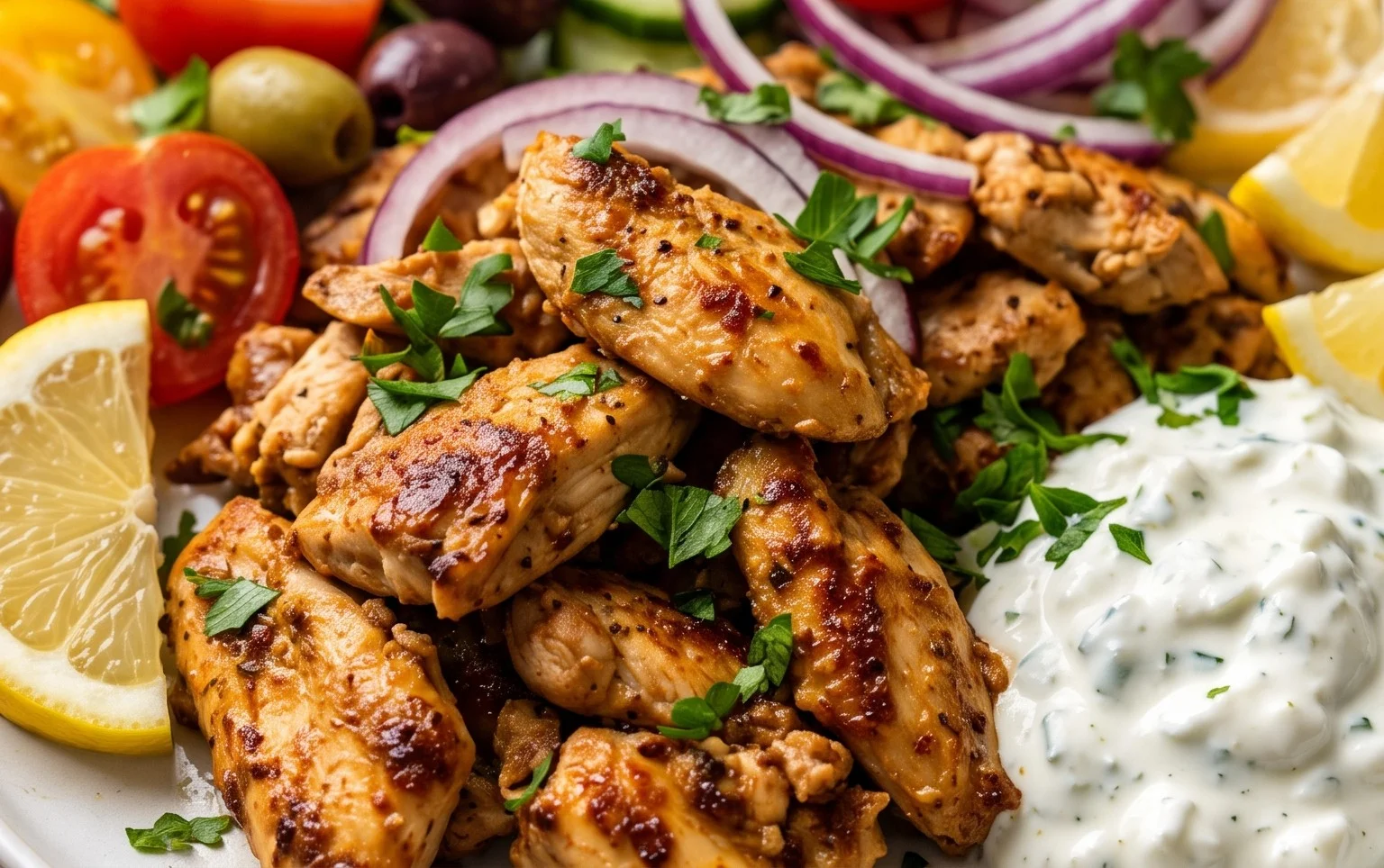 Mediterranes Hähnchen-Gyros mit Feta-Tzatziki genießen!