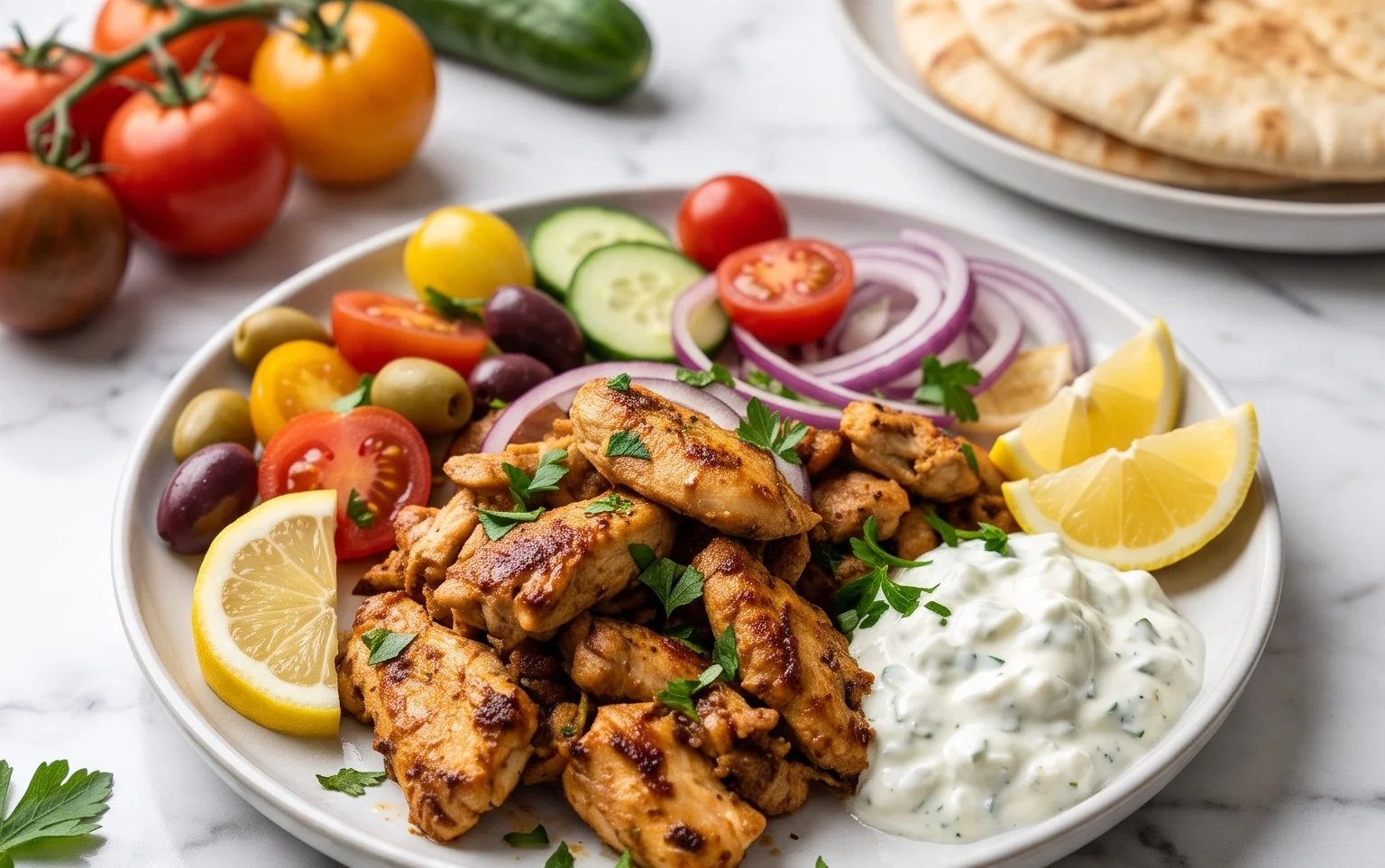 Mediterranes Hähnchen-Gyros mit Feta-Tzatziki genießen!