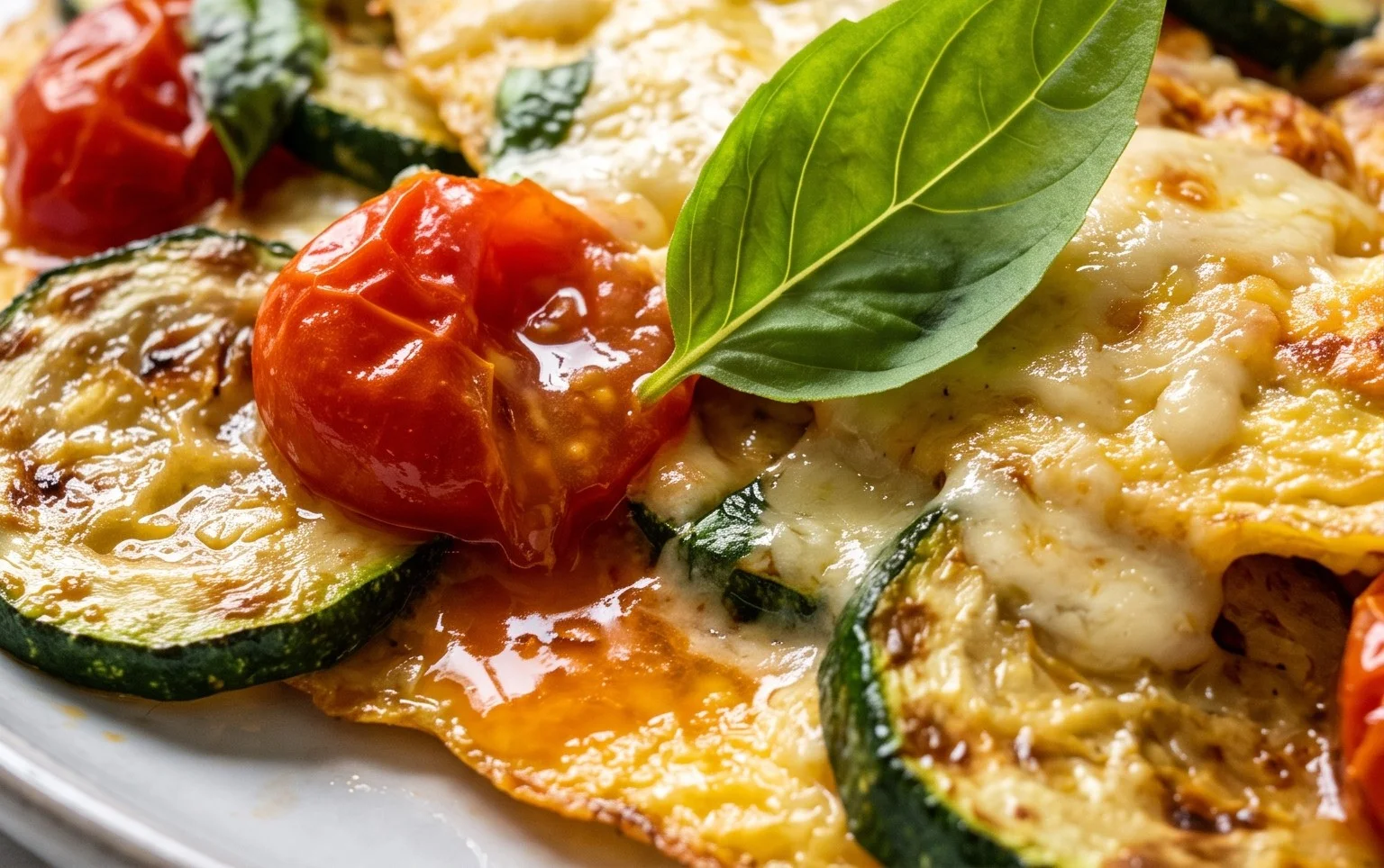 Zucchini-Omelett mit Tomaten und Basilikum