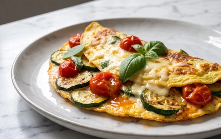 Zucchini-Omelett mit Tomaten und Basilikum